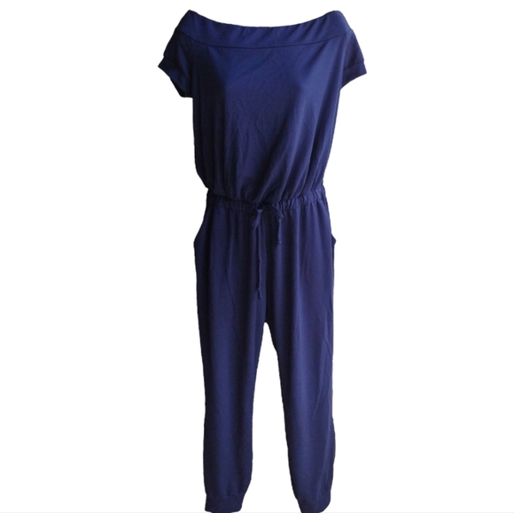 NY & Company Navy Boat Neck Stretch Joggers Jumpsuit Sz M - Picture 2 of 5